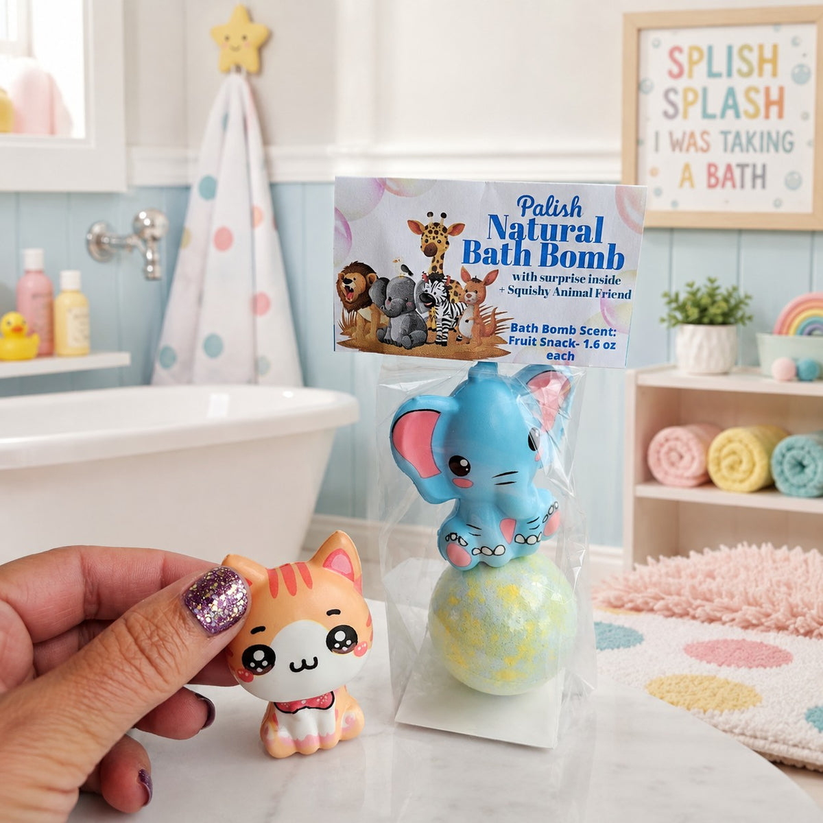 Natural Bath Bomb with Surprise Inside and Squishy Friend
