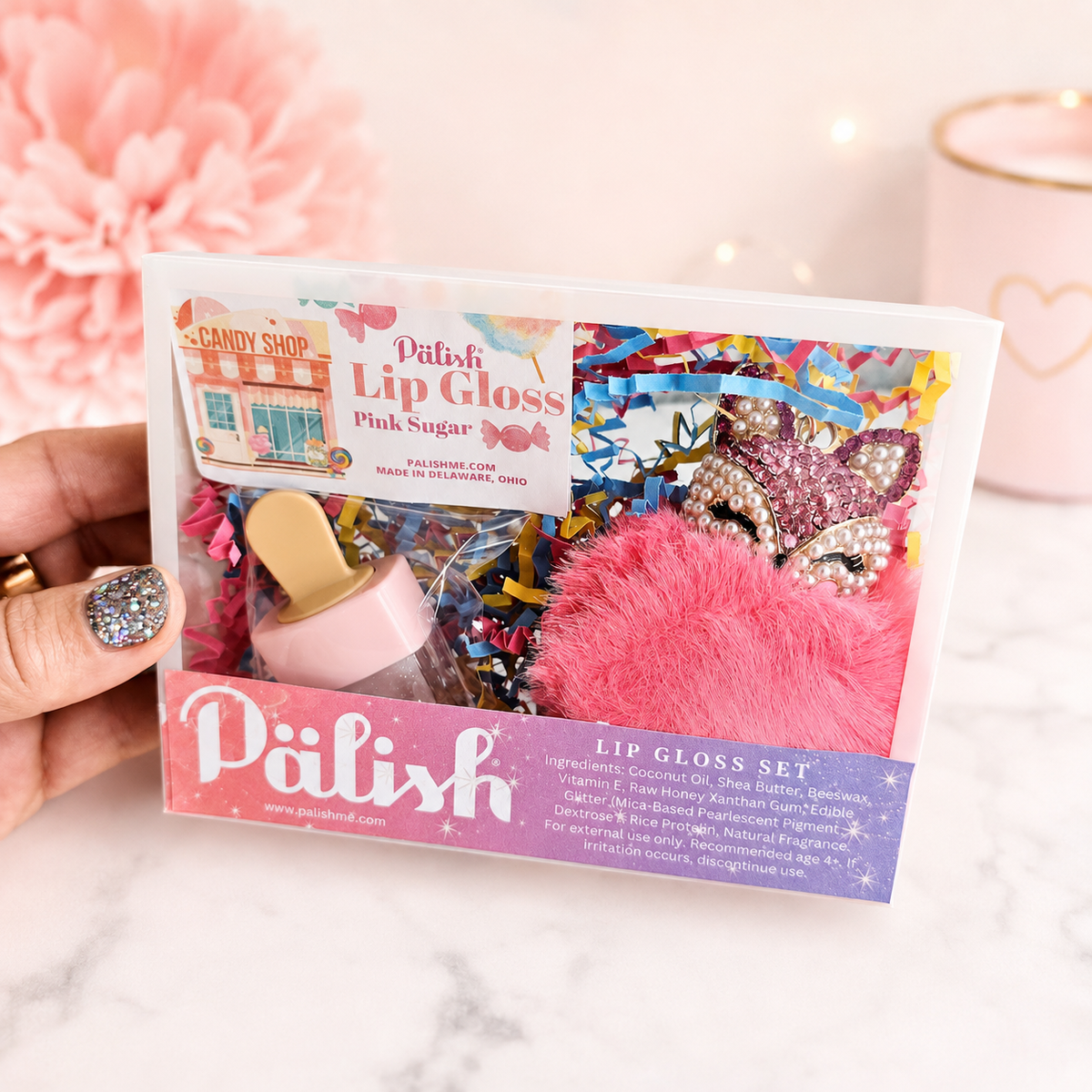 Pretty in Pink Lip Gloss & Fox Keychain